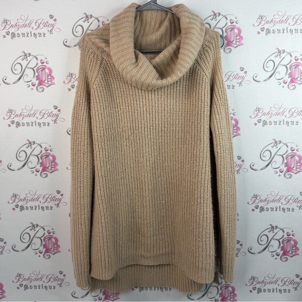 Revamped sweater cold shoulder turtleneck Classic Beige Cowl Neck Sweater